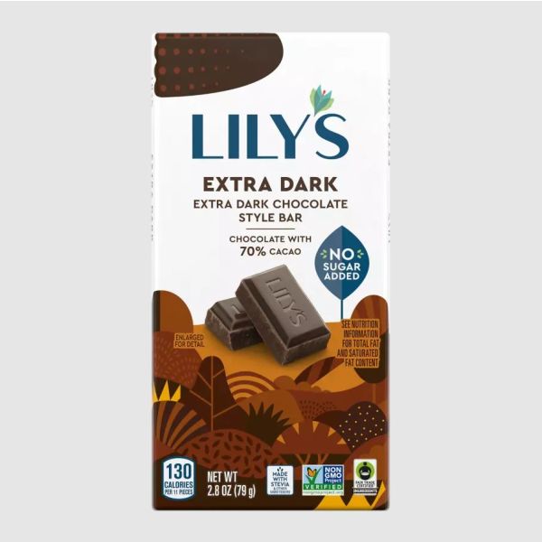 LILYS SWEETS: Extra Dark Chocolate Bar, 2.8 oz
