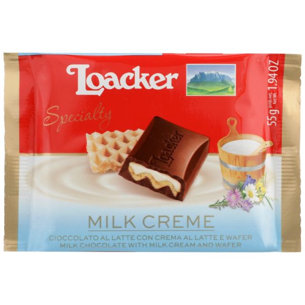 LOACKER: Milk Creme Chocolate Bar, 1.94 oz