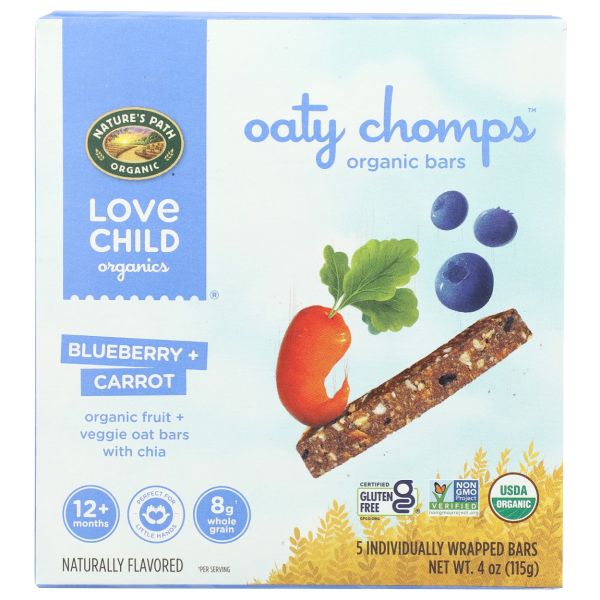 LOVE CHILD ORGANICS: Oaty Chomps Blueberry Carrot Snack Bar 5 Count, 4 oz
