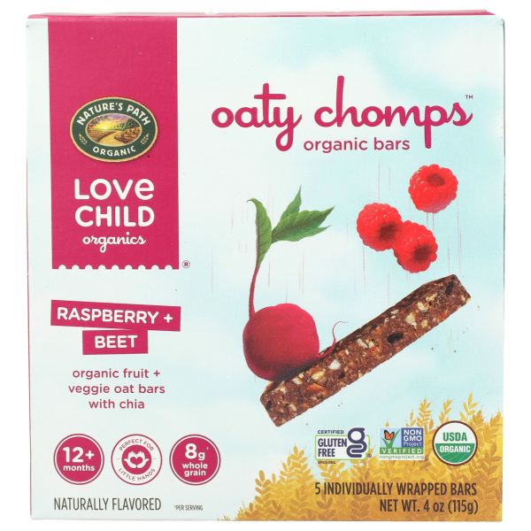 LOVE CHILD ORGANICS: Oaty Chomps Raspberry Beet Snack Bar 5 Count, 4 oz