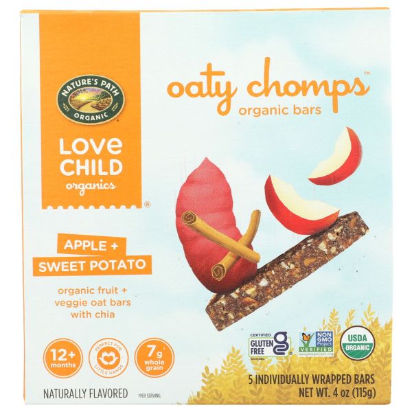 LOVE CHILD ORGANICS: Oaty Chomps Apple Sweet Potato Snack Bar 5 Count, 4 oz
