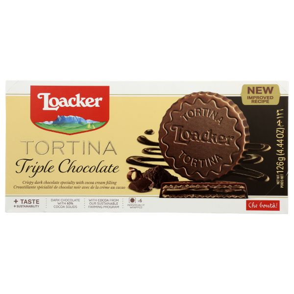 LOACKER: Tortina Triple Chocolate Wafers, 4.41 oz