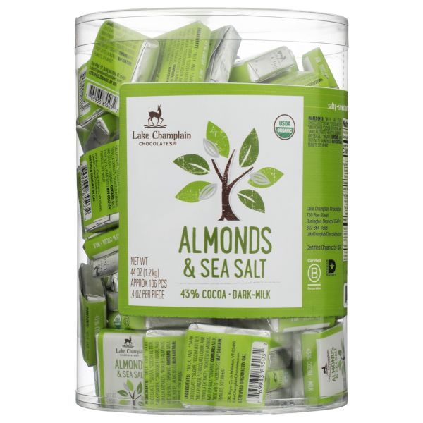 LAKE CHAMPLAIN CHOCOLATES: Organic Milk Sea Salt and Almonds Squares, 100 pc