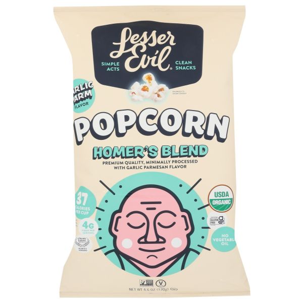 LESSER EVIL: Garlic Parmesan Organic Popcorn, 4.6 oz