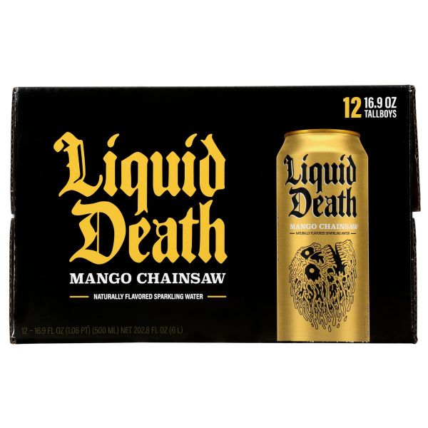 LIQUID DEATH: Mango Chainsaw Sparkling Water 12pk, 202.8 fo