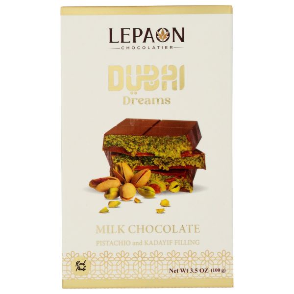 LEPAON CHOCOLATIER: Dubai Dreams Milk Chocolate Bar, 3.5 oz