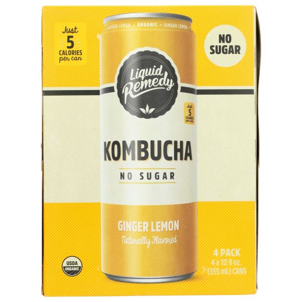 LIQUID REMEDY: Ginger Lemon Kombucha 4 Count, 48 fo