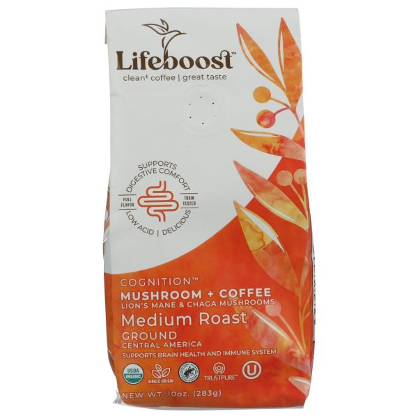 LIFEBOOST: Cognition Mushroom Medium Roast Ground Coffee, 10 oz
