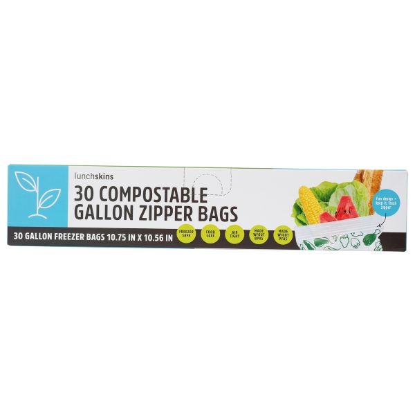 LUNCHSKINS: Compostable Resealable Gallon Zipper Bags, 30 pc