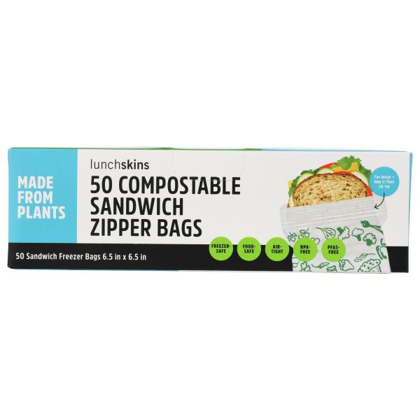LUNCHSKINS: Compostable Resealable Sandwich Bags, 50 pc