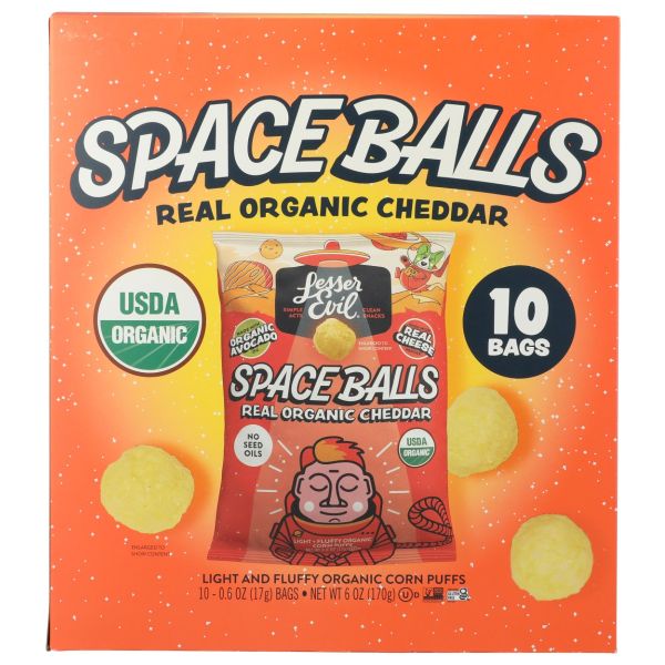 LESSER EVIL: Real Organic Cheddar Space Balls 10 Count, 6 oz