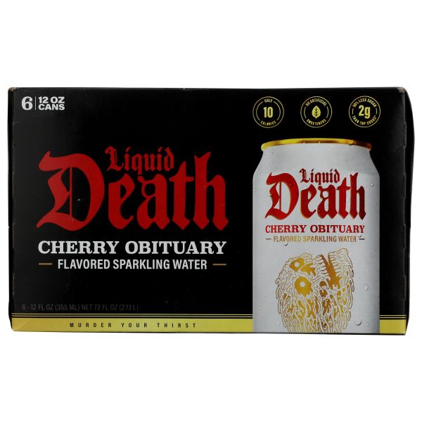 LIQUID DEATH: Cherry Obituary Sparkling Water 6 Count, 72 fo