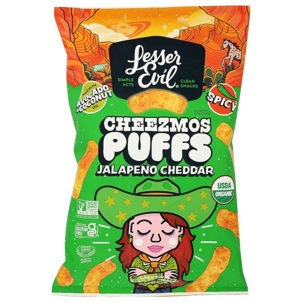 LESSER EVIL: Jalapeño Cheddar Cheezmos Puffs, 6.5 oz
