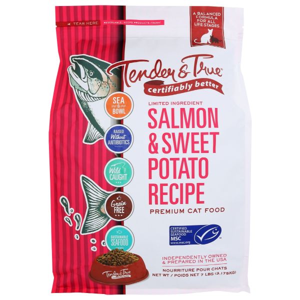 TENDER AND TRUE: Kibble Cat Salmon Swt Pot, 7 lb