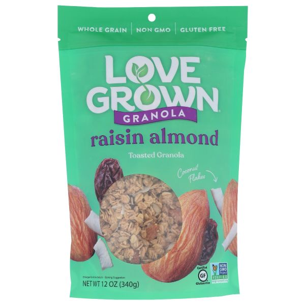 LOVE GROWN: Granola Crnch Raisin Almn, 12 oz