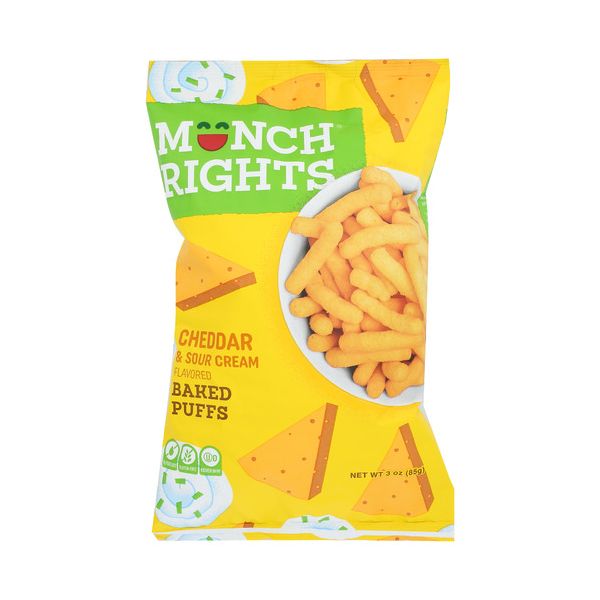 MUNCH RIGHTS: Cheddar Sour Cream Baked Puffs, 3 oz
