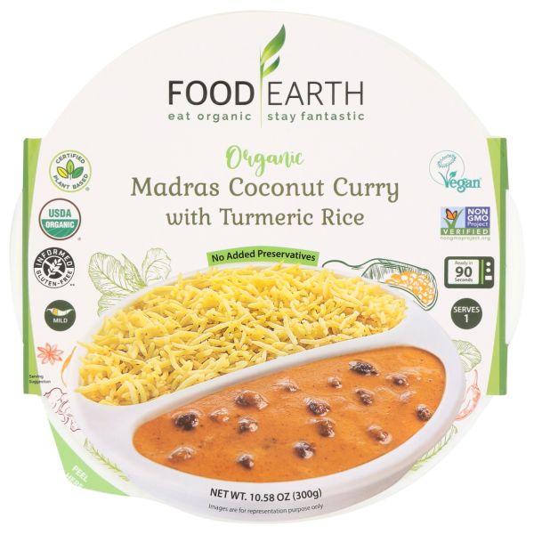 FOOD EARTH: Organic Madras Coconut Curry With Turmeric Rice, 10.58 oz