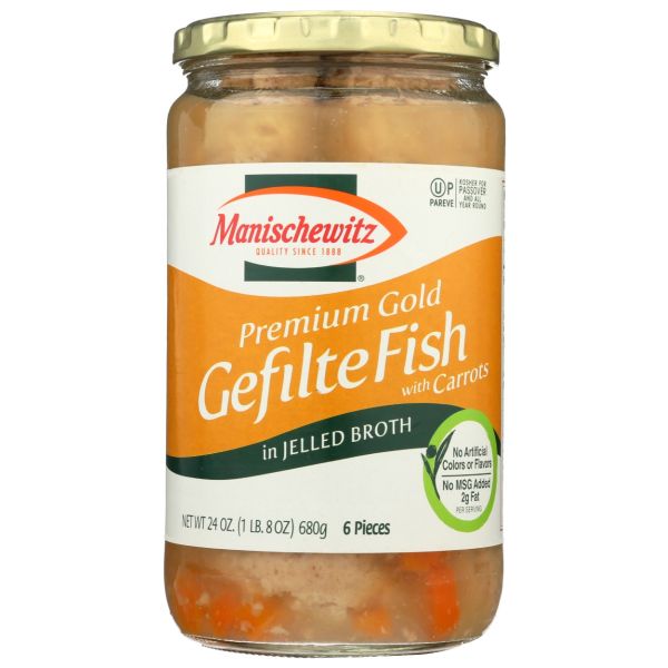 MANISCHEWITZ: Premium Gold Gefilte Fish with Carrots in Jelled Broth, 24 oz
