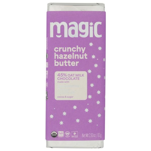 MAGIC CHOCOLATE: Crunchy Hazelnut Butter Oat Milk Chocolate Bar, 2.93 oz