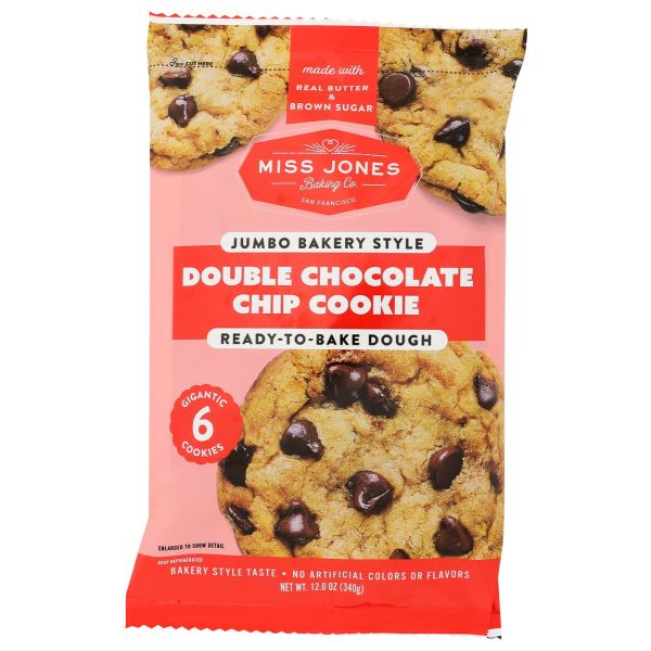 MISS JONES BAKING CO: Jumbo Bakery Style Double Chocolate Chip Cookie Dough, 12 oz