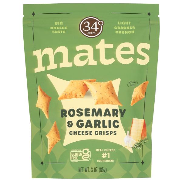 34 DEGREES: Rosemary Garlic Mates Cheese Crisps, 3 oz