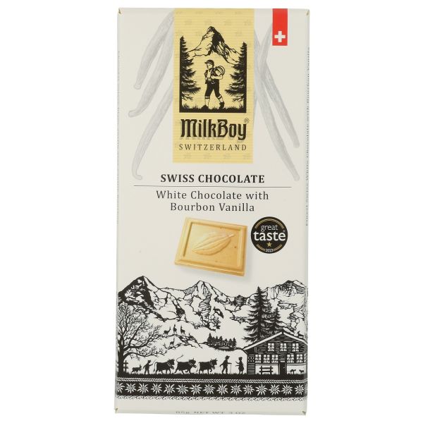 MILKYBOY SWISS CHOCOLATES: White Chocolate with Bourbon Vanilla, 3 oz