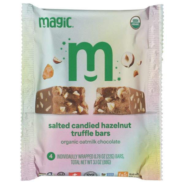 MAGIC CHOCOLATE: Salted Hazelnut Candied Truffle Bars 4 Count, 3.1 oz