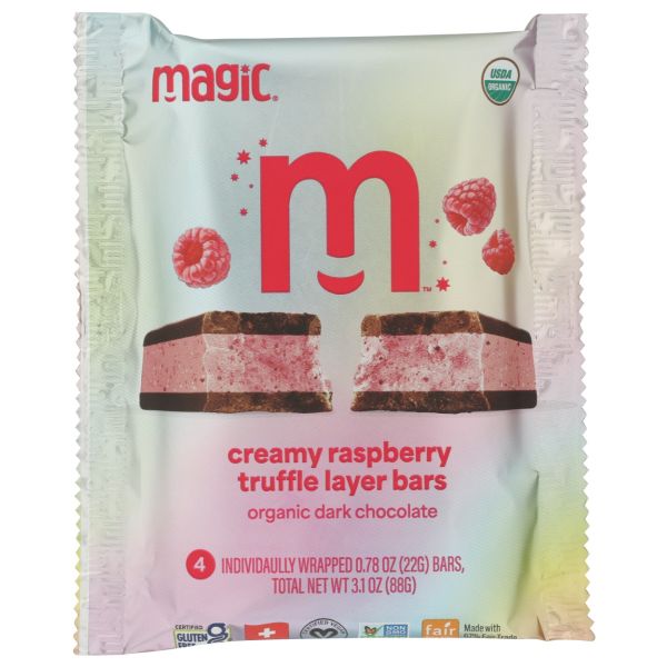 MAGIC CHOCOLATE: Creamy Raspberry Truffle Layer Bars 4 Count, 3.1 oz