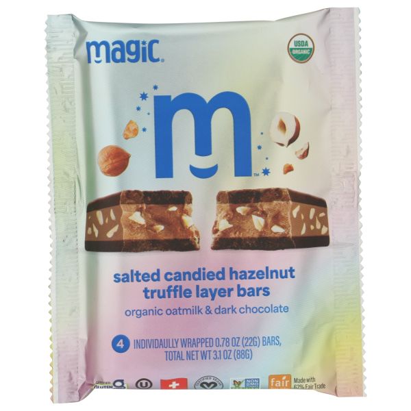 MAGIC CHOCOLATE: Salted Hazelnut Candied Truffle Layer Bars 4 Count, 3.1 oz