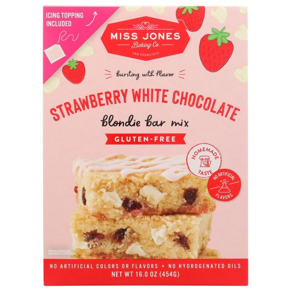 MISS JONES BAKING CO: Gluten Free Strawberry White Chocolate Bar Mix, 16 oz