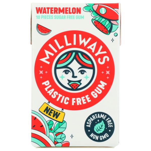 MILLIWAYS: Watermelon Plastic Free Gums, 10 pc