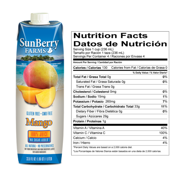 SUNBERRY FARMS: 100% Mango juice, 33.81 oz