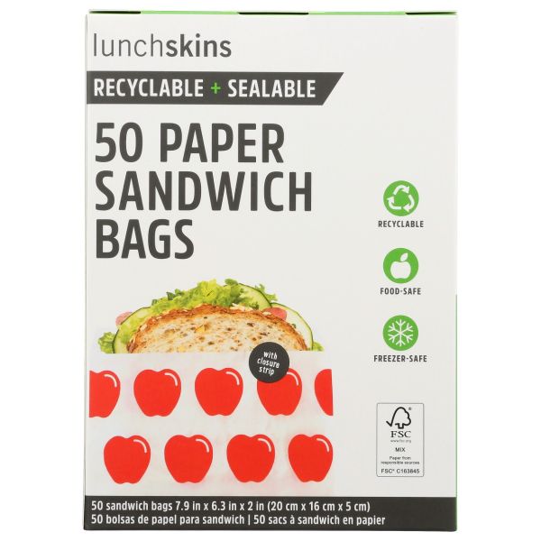 LUNCHSKINS: Recyclable Sandwich Bags Apple, 50 pc