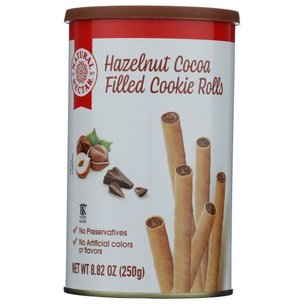 NATURAL NECTAR: Hazelnut Cocoa Filled Cookie Rolls, 8.82 oz