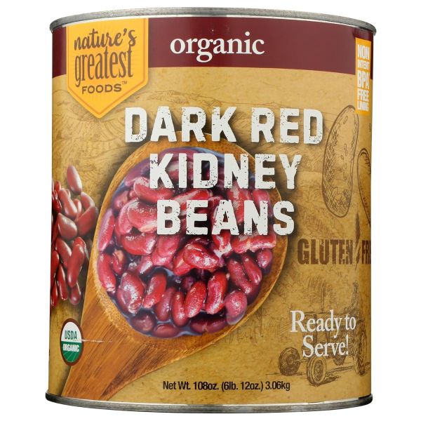 NATURES GREATEST FOODS: Organic Dark Red Kidney Beans, 108 oz