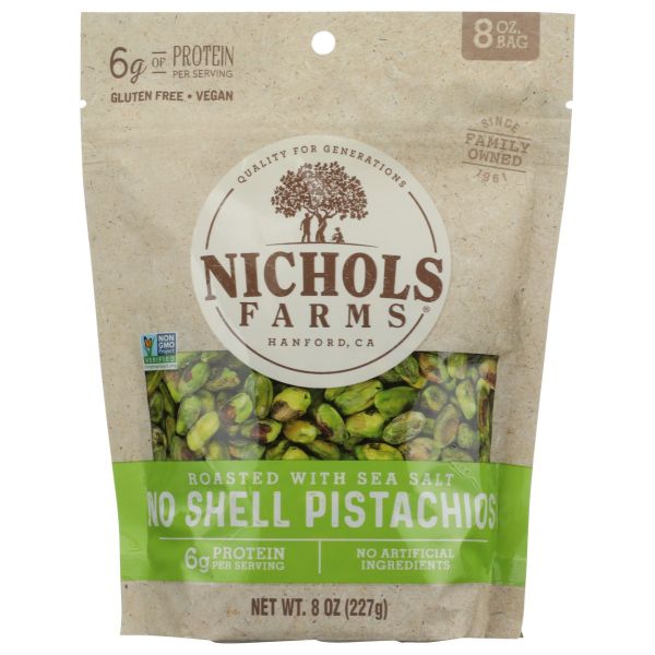 NICHOLS FARMS: No Shell Roasted With Sea Salt Pistachios, 8 oz