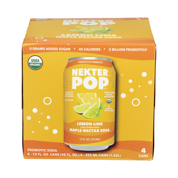 NEKTER POP: Lemon Lime Maple Nectar Probiotic Soda 4 Count, 48 fo