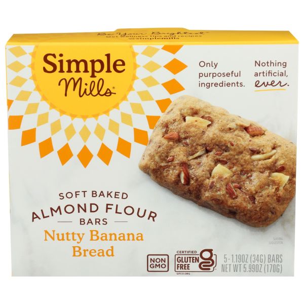 SIMPLE MILLS: Nutty Banana Bread Soft Baked Bars, 5.99 oz