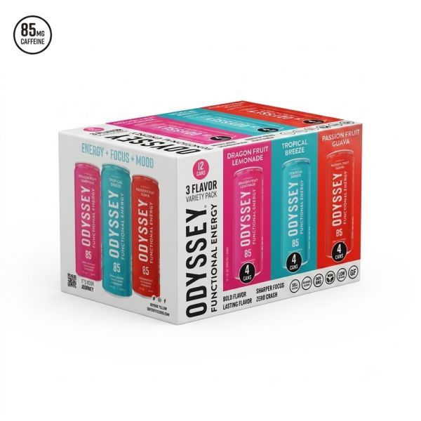 ODYSSEY ELIXIR: Dragonfruit Lemonade Tropical Breeze Passion Fruit Guava Sparkling Beverage 12Count, 144 fo