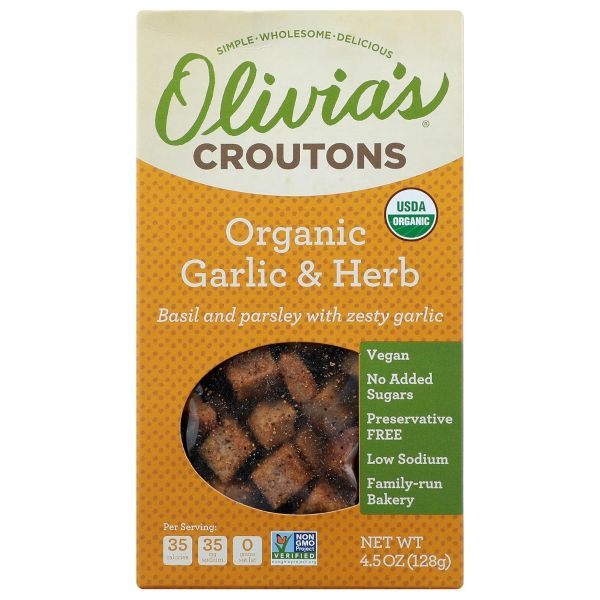 OLIVIAS: Garlic and Herb Croutons, 4.5 oz