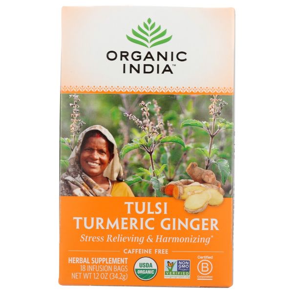 ORGANIC INDIA: Tulsi Turmeric Ginger Tea, 18 pcs