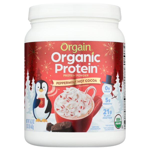 ORGAIN: Organic Plant Based Protein Powder Peppermint Hot Cocoa, 16.3 oz