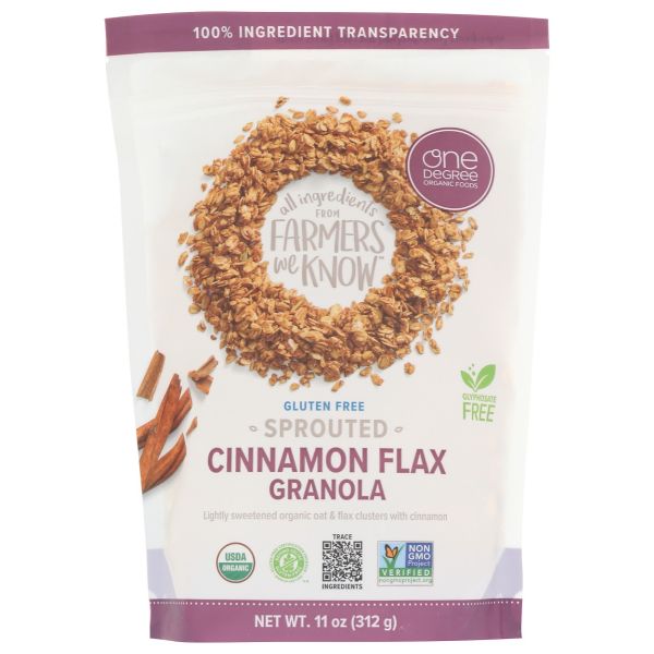 ONE DEGREE: Sprouted Cinnamon Flax Granola, 11 oz