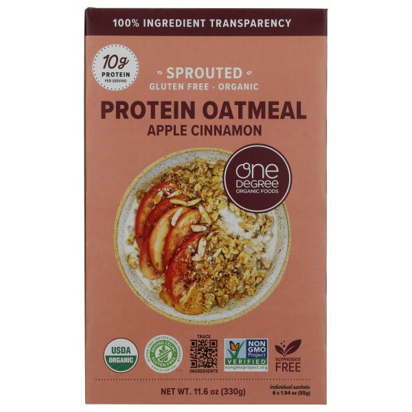ONE DEGREE: Organic Apple Cinnamon Protein Oatmeal, 11.6 oz
