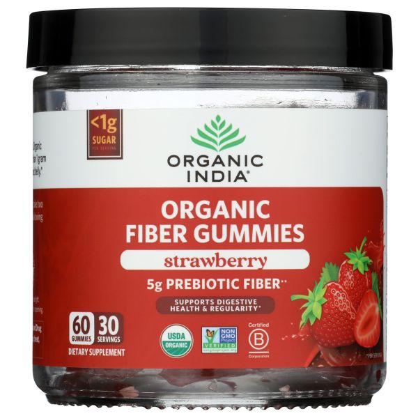 ORGANIC INDIA: Strawberry Organic Fiber Gummies, 60 pc