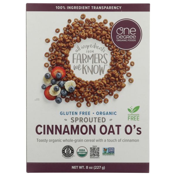 ONE DEGREE: Sprouted Cinnamon Oat Os Cereal, 8 oz