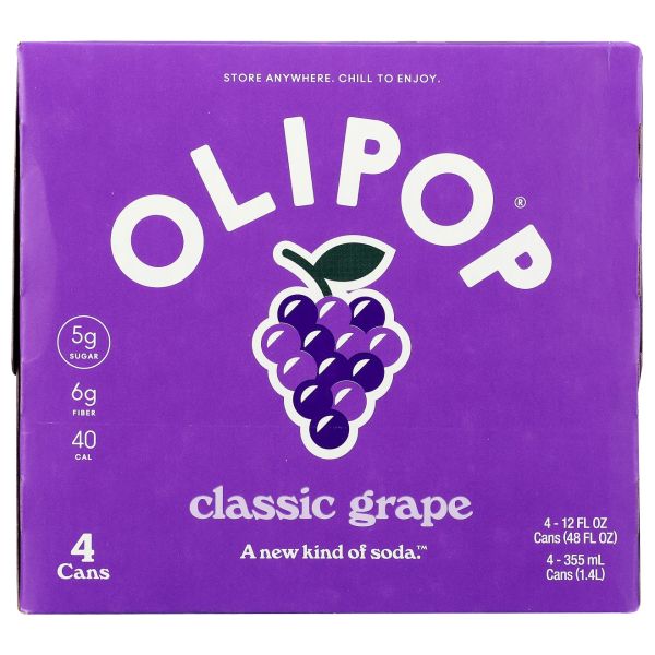 OLIPOP: Classic Grape Prebiotic Soda 4 Count, 48 fo