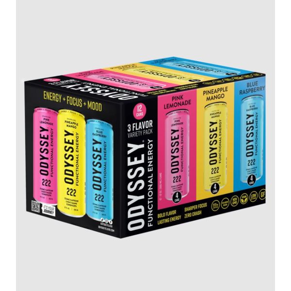 ODYSSEY ELIXIR: Pink Lemonade Pineapple Mango Blue Raspberry Sparkling Beverage 12Count, 144 fo