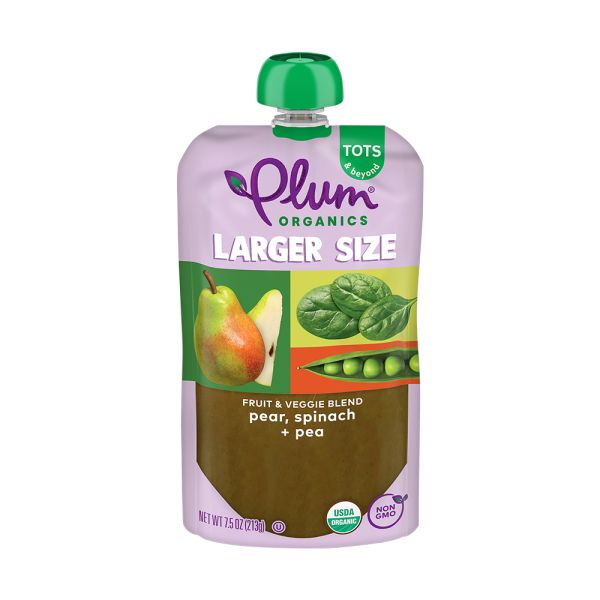 PLUM ORGANICS: Larger Size Pear Spinach Pea, 7.5 oz