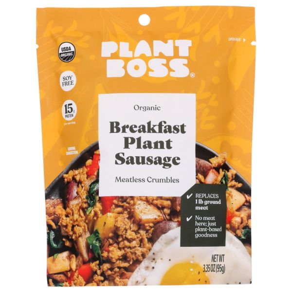 PLANT BOSS: Organic Breakfast Plant Sausage Meatless Crumbles, 3.35 oz